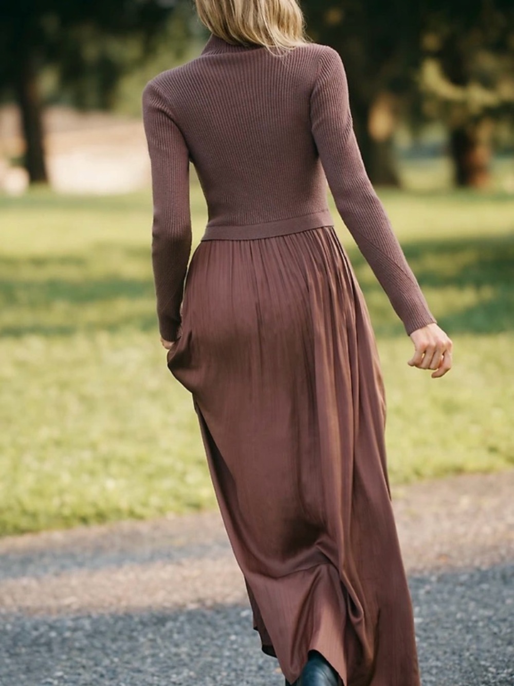 Anthropologie Brown Ribbed-Bodice Maxi Dress with Side Slit - Picture 4 of 14
